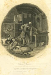 Oliver Twist and Fagin (Engraved by T. Phillibrown)
